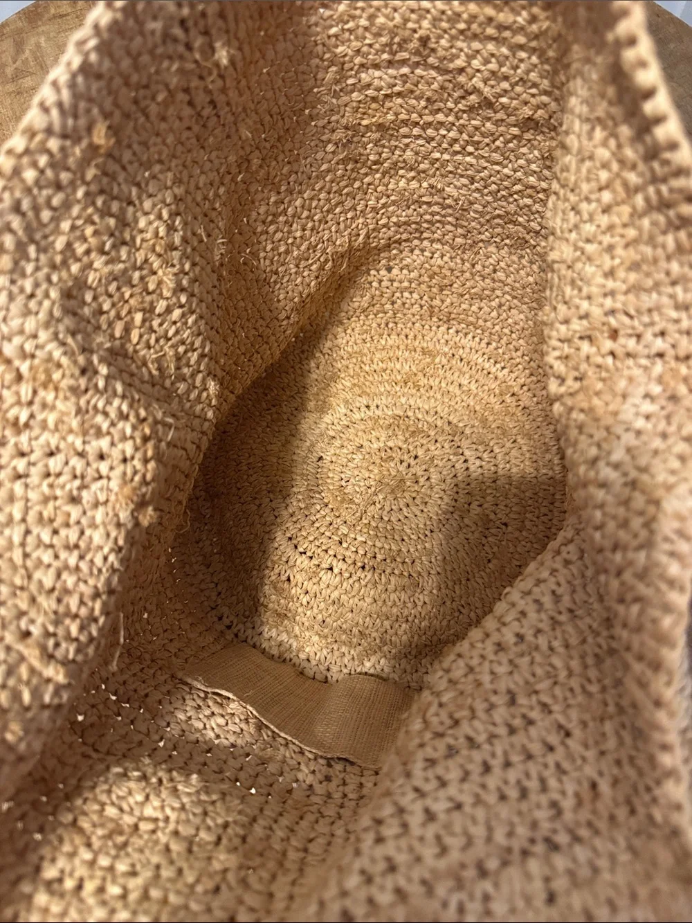 Polo by Ralph Lauren Natural Straw Tote with Brown Leather Straps and Blue Logo